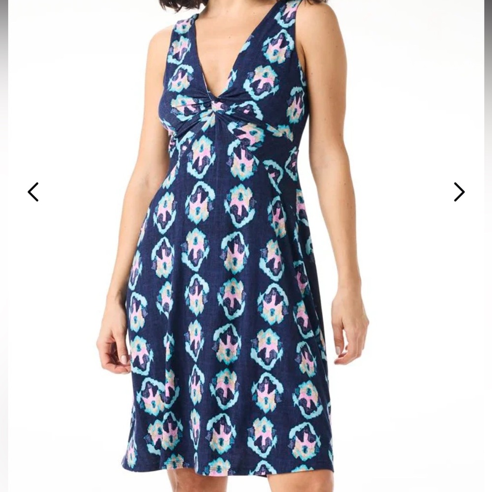 Nic + Zoe Batic Dress L Blue Ocean Batik Jersey Lined‎ Stretch Beach Coastal L